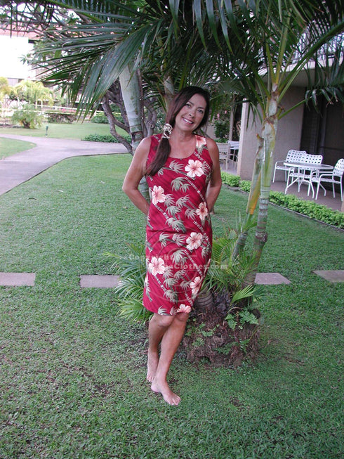 Bamboo Hibiscus Women's Short Tank Flared Hawaiian Dress